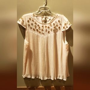 Classy embellished sleeveless summer XL top. Shades of beige and tan. Beautiful.